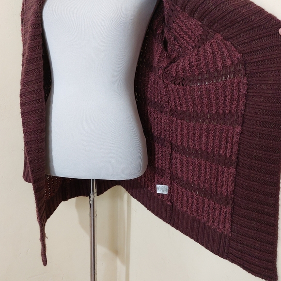 Susina Burgundy Striped Thick Knit Open Front Longline Cardigan Sweater Small - Picture 4 of 13